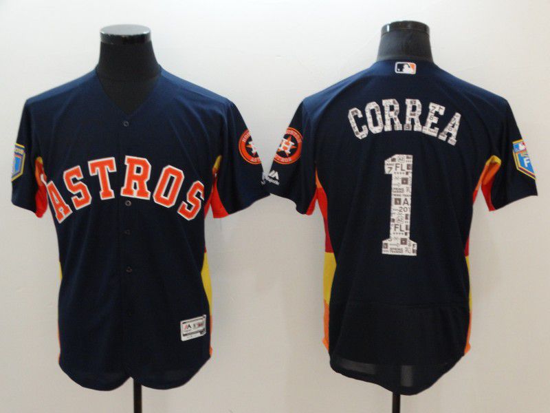 Men Houston Astros #1 Correa Blue Elite Champion Edition MLB Jerseys